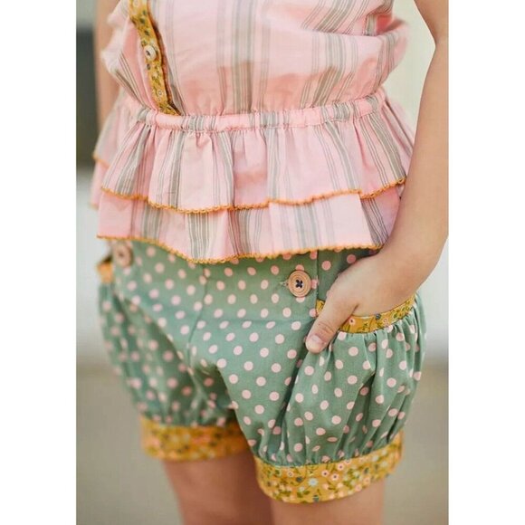 Matilda Jane Girls Joanna Gaines Green Thumb Bloomers Bubble Shorts Size 10 - Picture 1 of 12